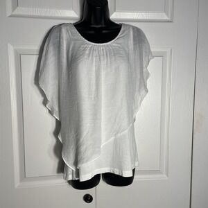 Apt 9 Shirt Women Petite L White Layered Flowy Draped Fairy Sleeveless Tank Top